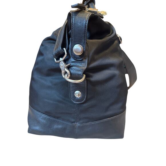 COACH Holdall Duffle Bag Black Canvas & Leather Large Zip Lock & Keys #5497 - Picture 3 of 16